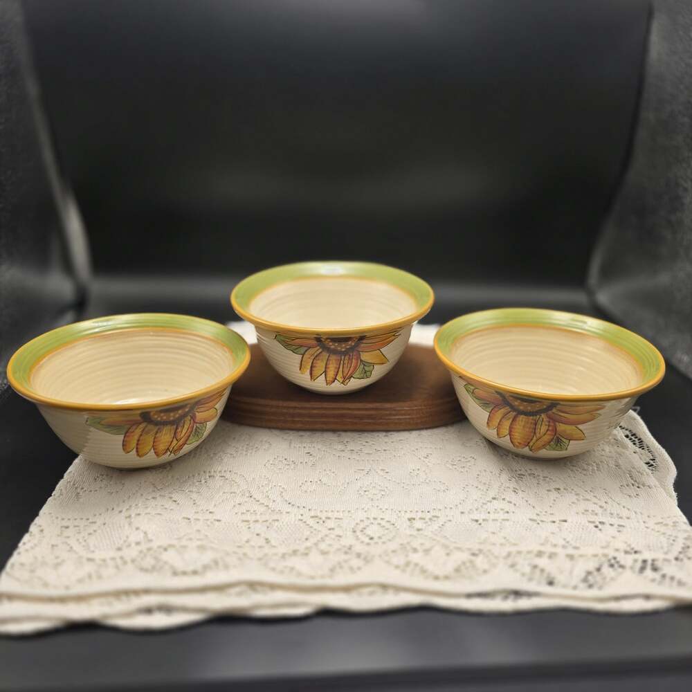 Clay Art Sunflower Stonelite Bowls Set of 3 ceramic heavy read description